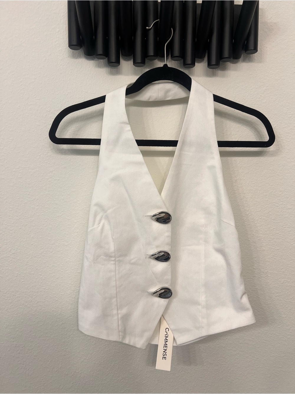 Commense White Halter Button Vest